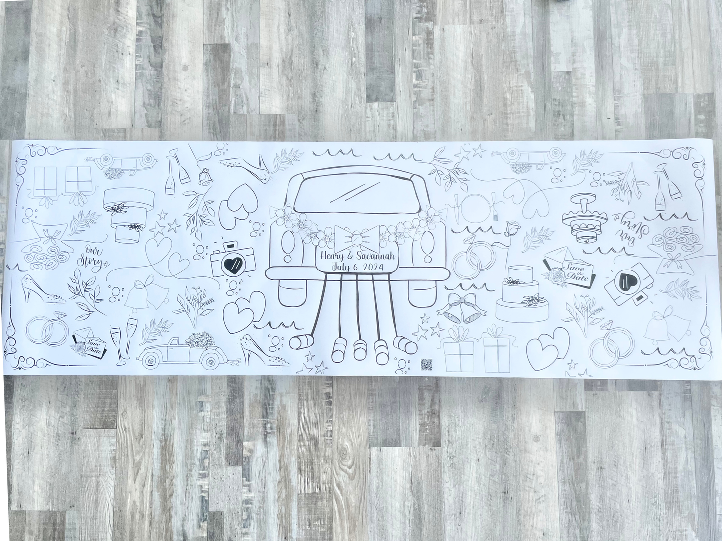 Personalized 6ft Wedding Coloring Banner for Kids Table 72"