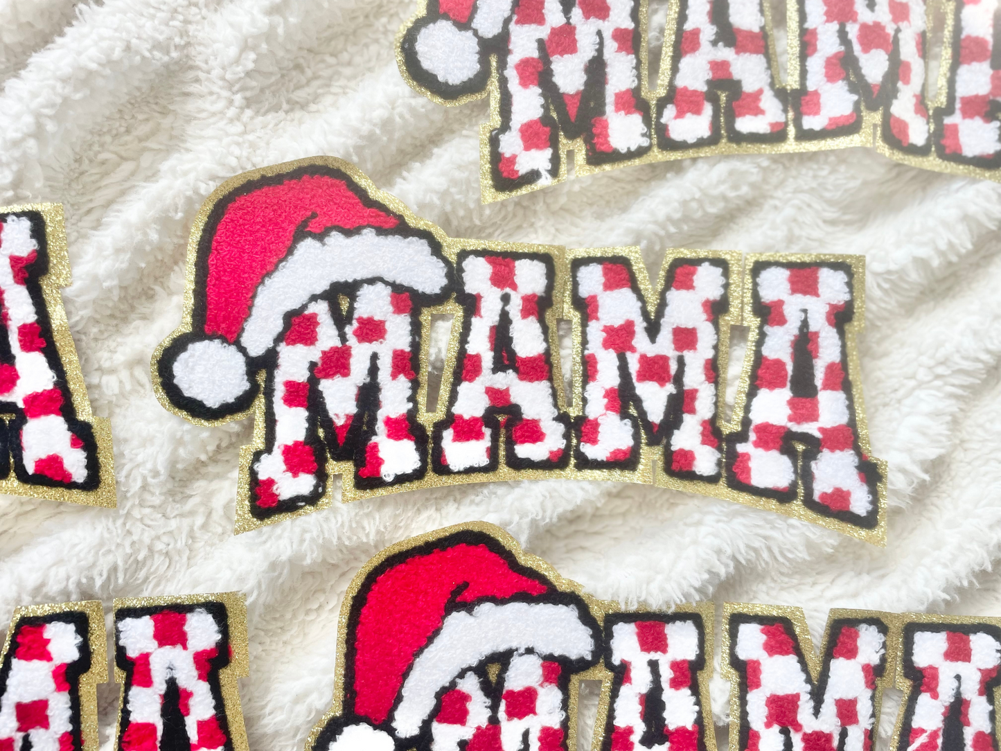 Large MAMA Checkered Christmas Iron on Patch