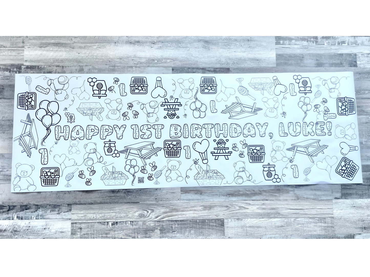 Teddy Bear Picnic Party Fun 6ft Coloring Banner Tablecloth 24"x72