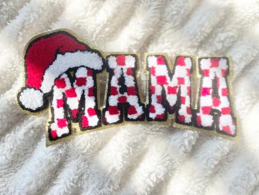 Large MAMA Checkered Christmas Iron on Patch