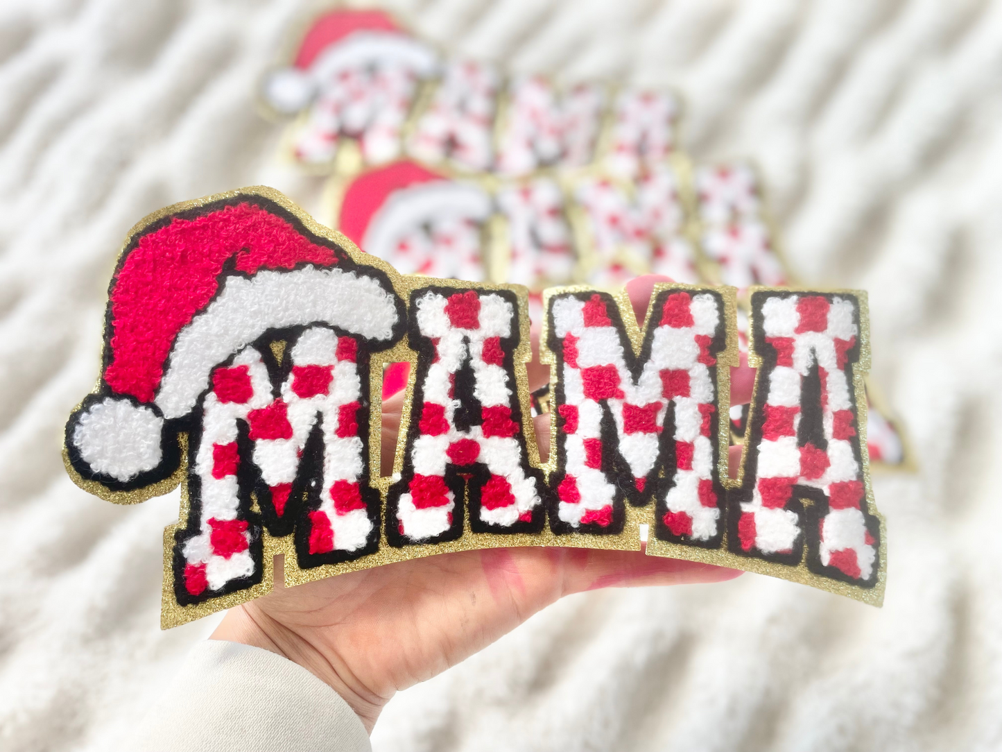 Large MAMA Checkered Christmas Iron on Patch