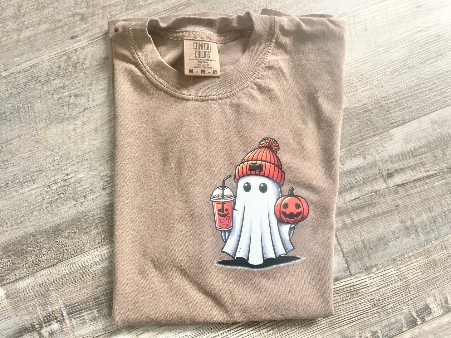 Cute Ghost Coffee Pumpkin Beanie Shirt - Spooky Season Halloween Party Tee