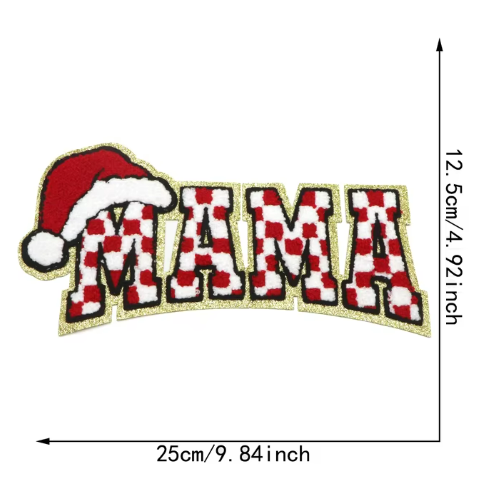 Large MAMA Checkered Christmas Iron on Patch