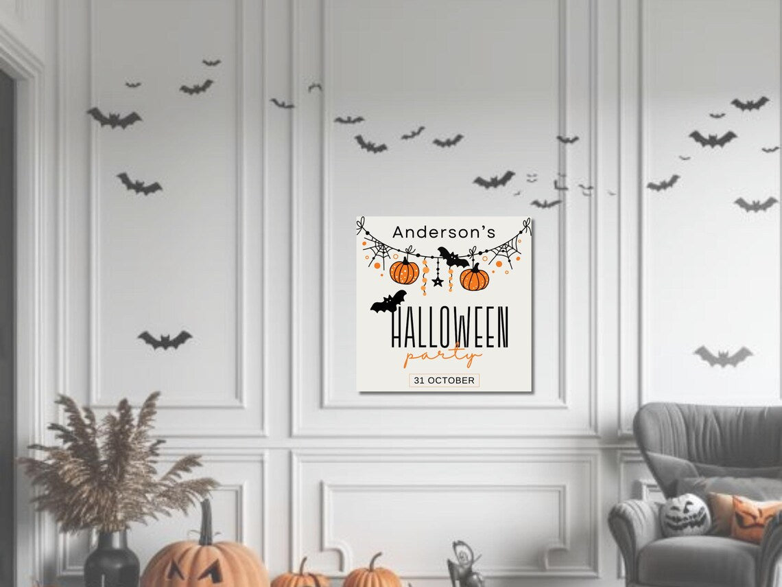 Personalized Pumpkin Halloween Party Banner – Retro Design with Cute Accents