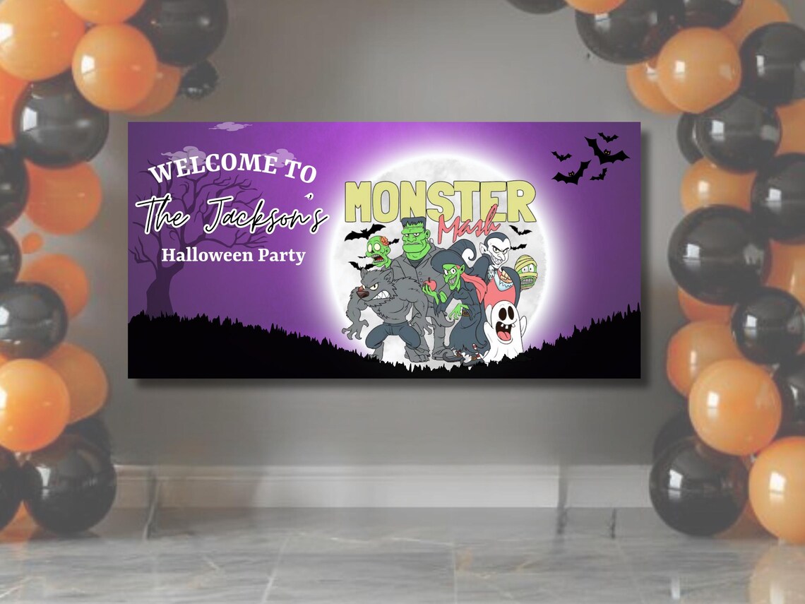 Personalized Monster Mash Party Banner – Retro Pumpkin Halloween Decor for Kids