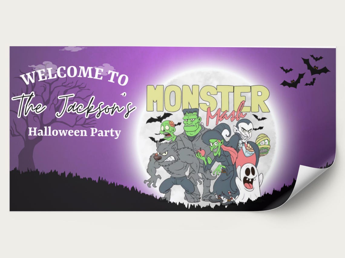 Personalized Monster Mash Party Banner – Retro Pumpkin Halloween Decor for Kids