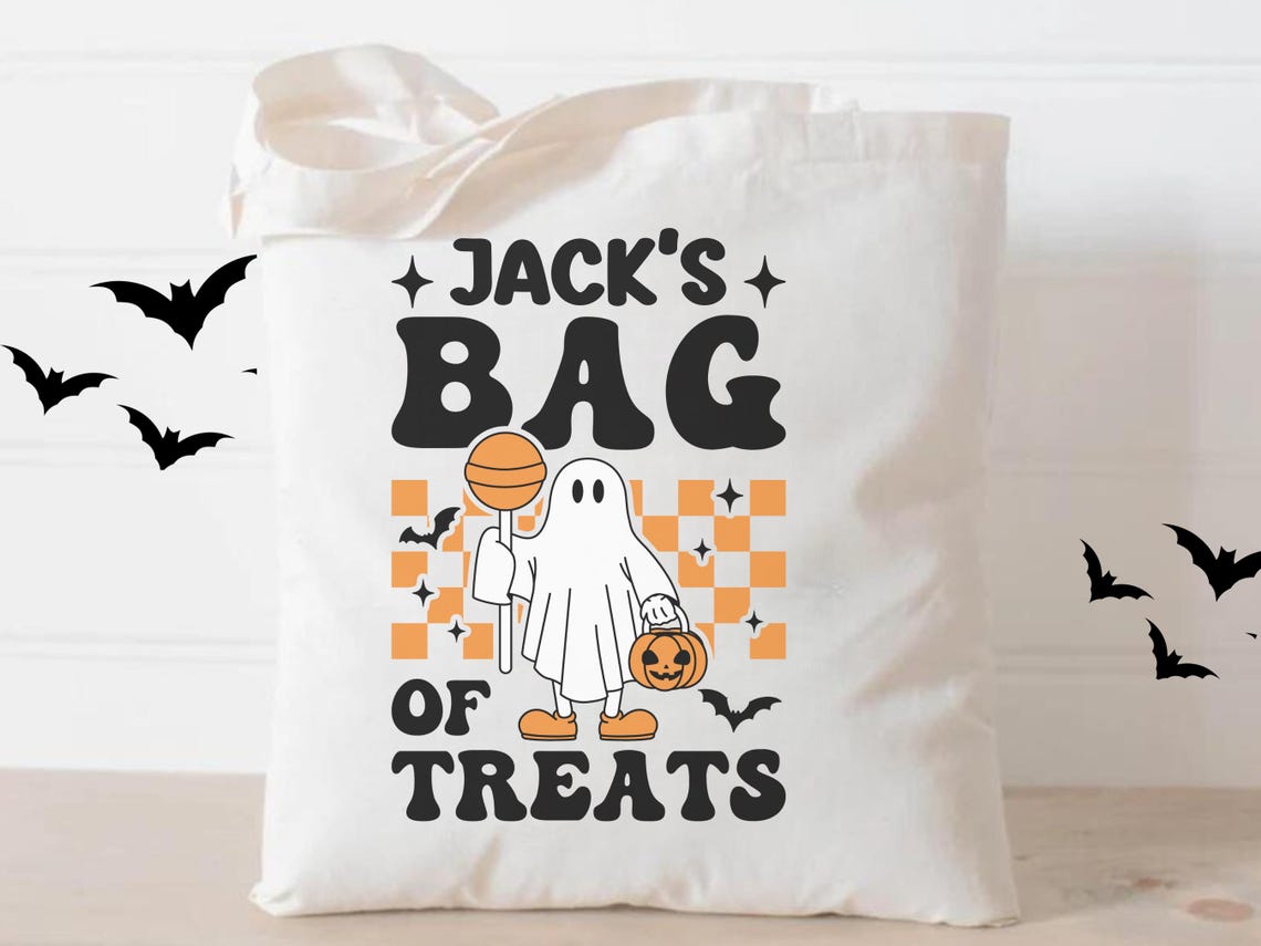 Personalized Kid Name Trick or Treat Bag – Eco-Friendly Retro Halloween School Bag