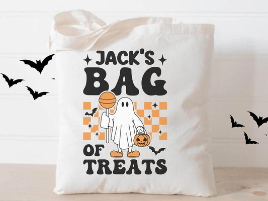 Personalized Kid Name Trick or Treat Bag – Eco-Friendly Retro Halloween School Bag