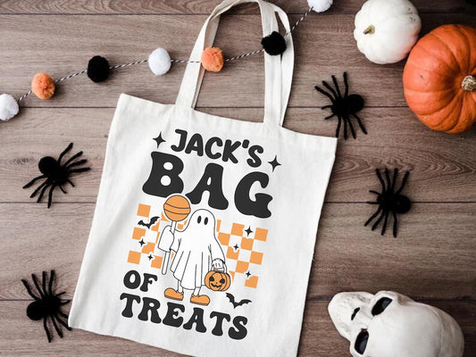 Personalized Kid Name Trick or Treat Bag – Eco-Friendly Retro Halloween School Bag