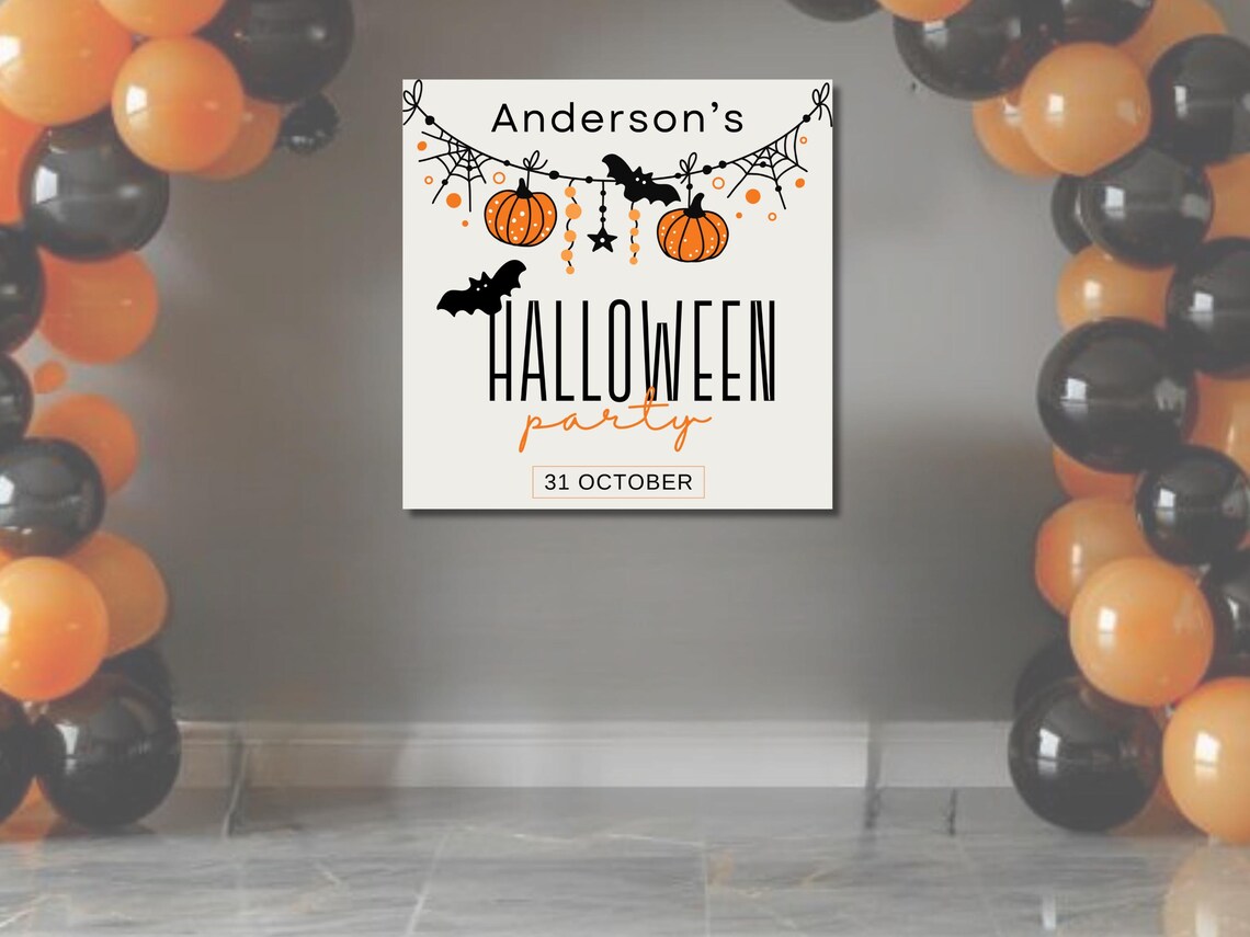 Personalized Pumpkin Halloween Party Banner – Retro Design with Cute Accents