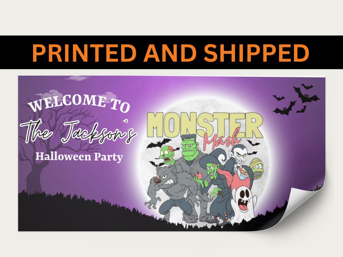 Personalized Monster Mash Party Banner – Retro Pumpkin Halloween Decor for Kids