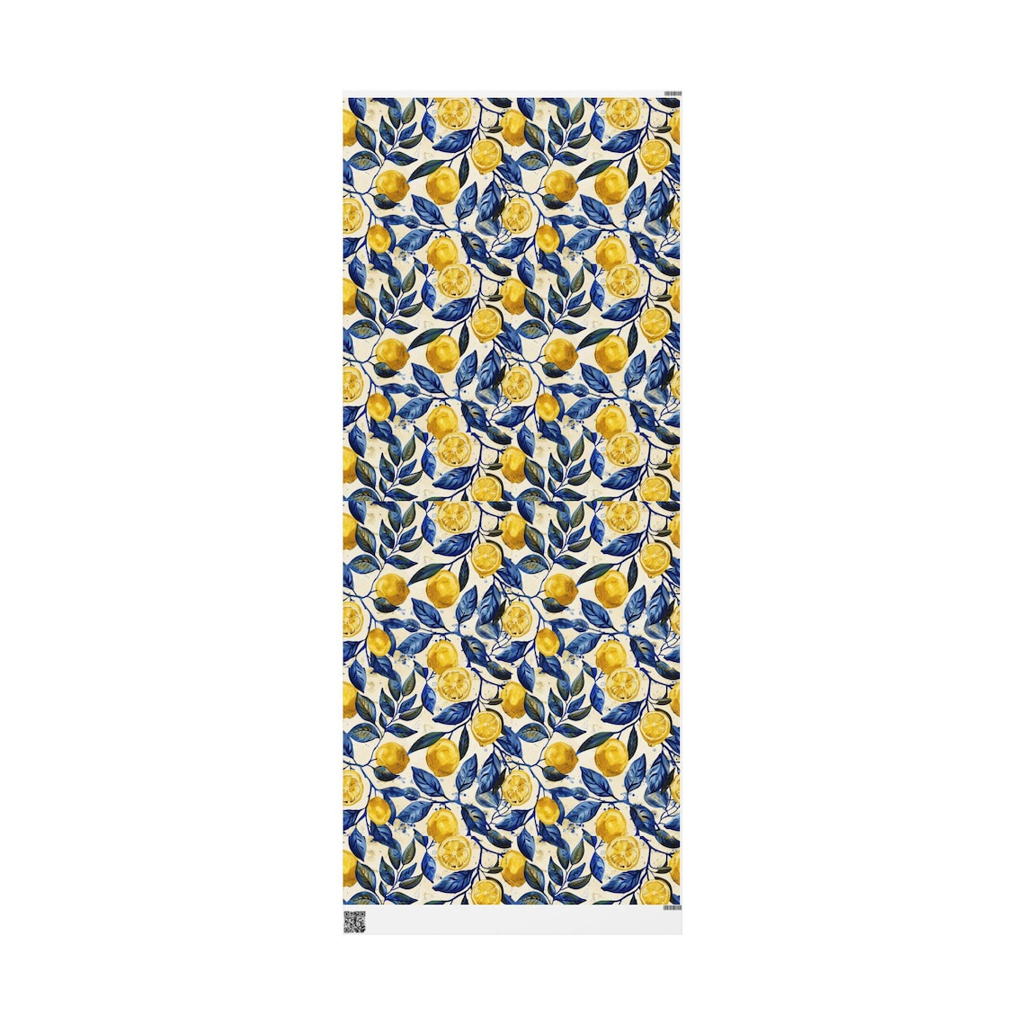 Toile Elegant Gift Wrapping Paper Royal Blue Citrus Gift idea Special Occasion wrapping paper Lemon Fruit Yellow Trendy Cute Present ideas