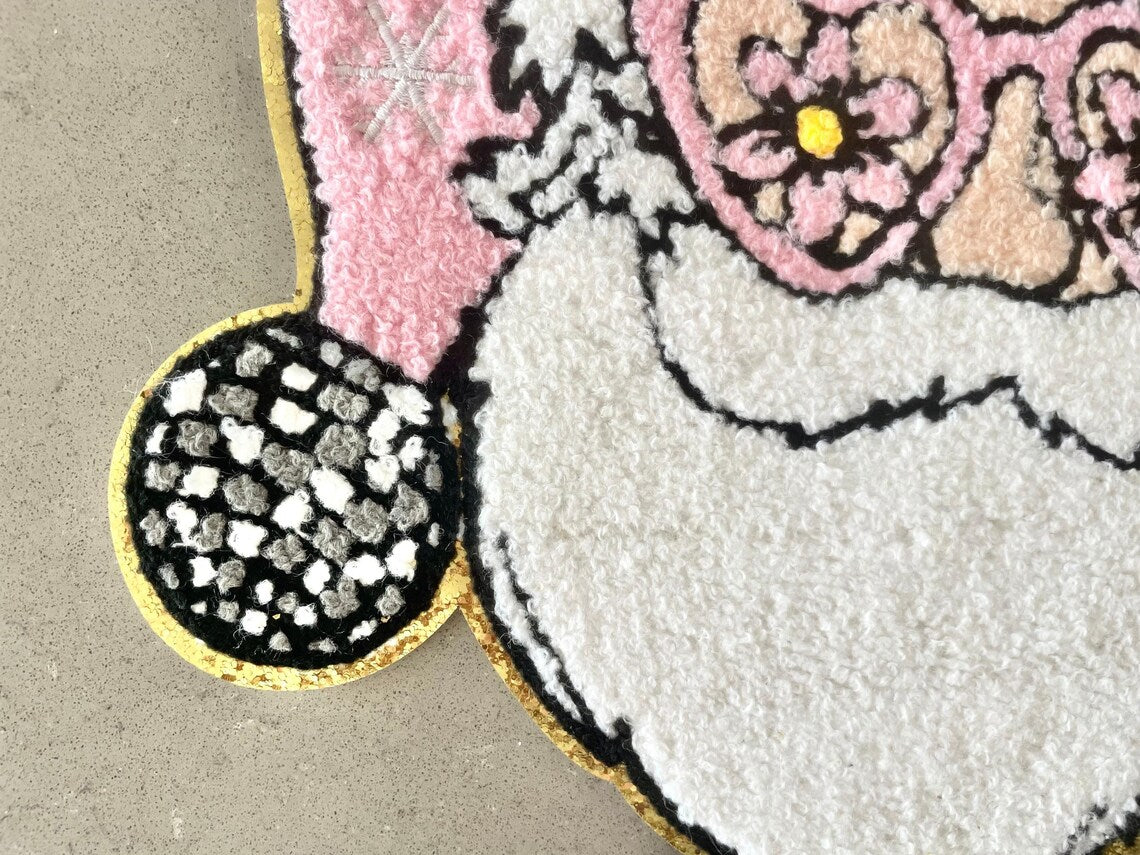 Large Trendy Christmas Cute Pink Retro Santa Disco Ball Patches Iron on Patches For Clothing Chenille Patch DIY Applique Ready to Press idea