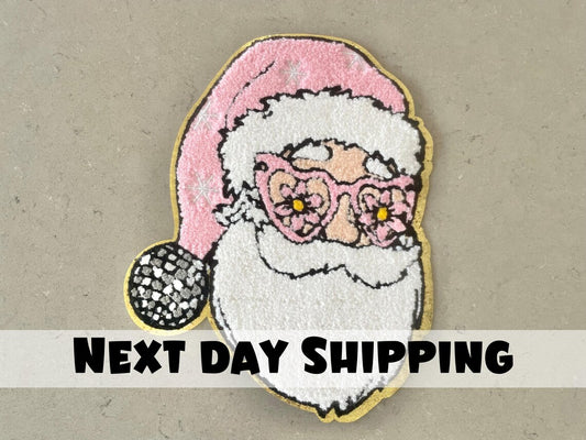 Large Trendy Christmas Cute Pink Retro Santa Disco Ball Patches Iron on Patches For Clothing Chenille Patch DIY Applique Ready to Press idea