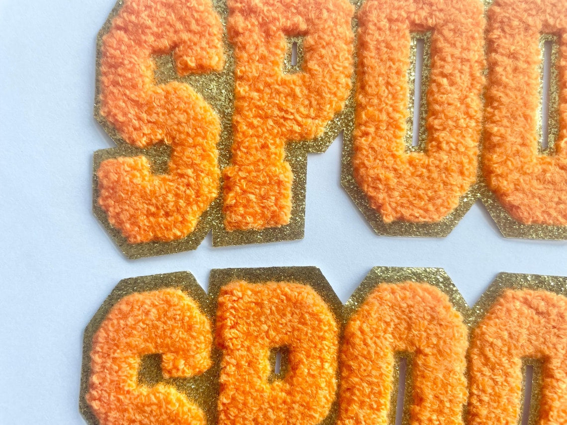 Halloween Spooky letter Patches Iron on Patches For Clothing Chenille Embroidered Patch DIY Applique Patch Bag Coat Crafts With Gold Edge