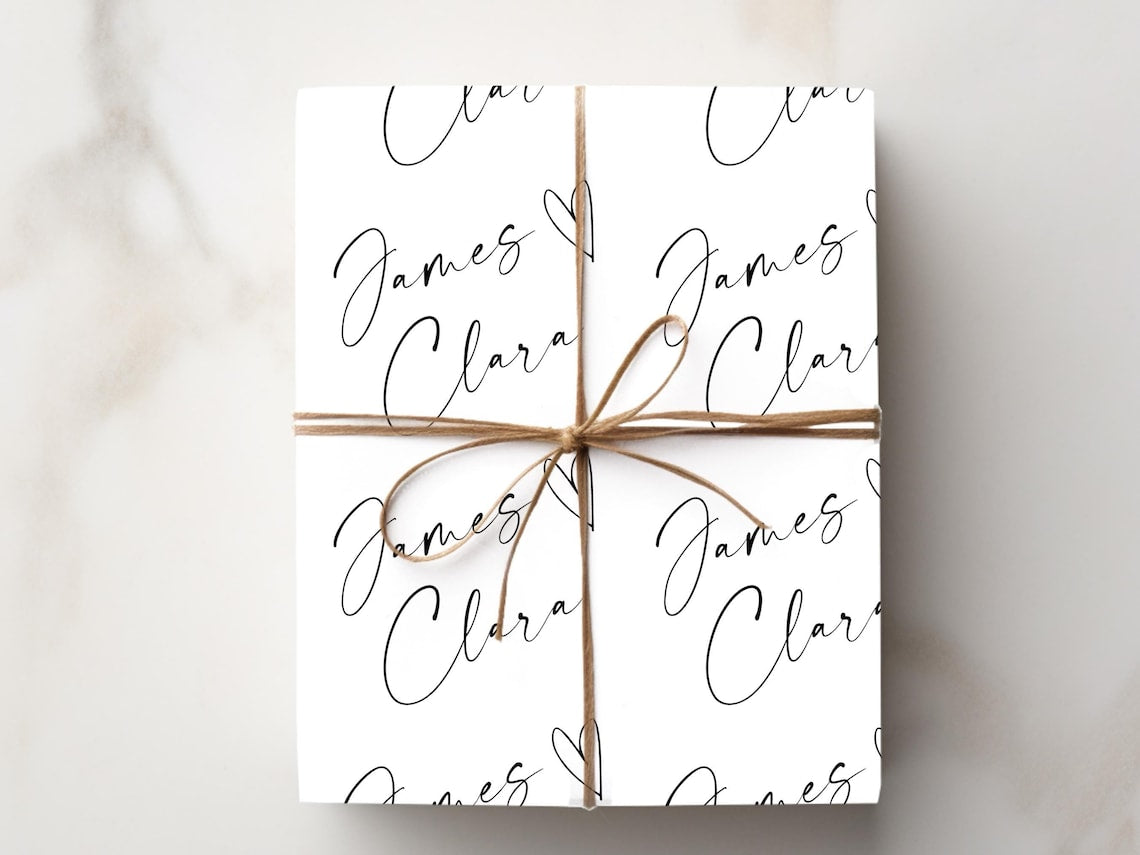 Personalize Couple Name Wrapping Paper Mr Mrs. Wedding Day Bridal Shower Gift Wrap Custom Wrapping Paper Special Occasion Elegant Engagement