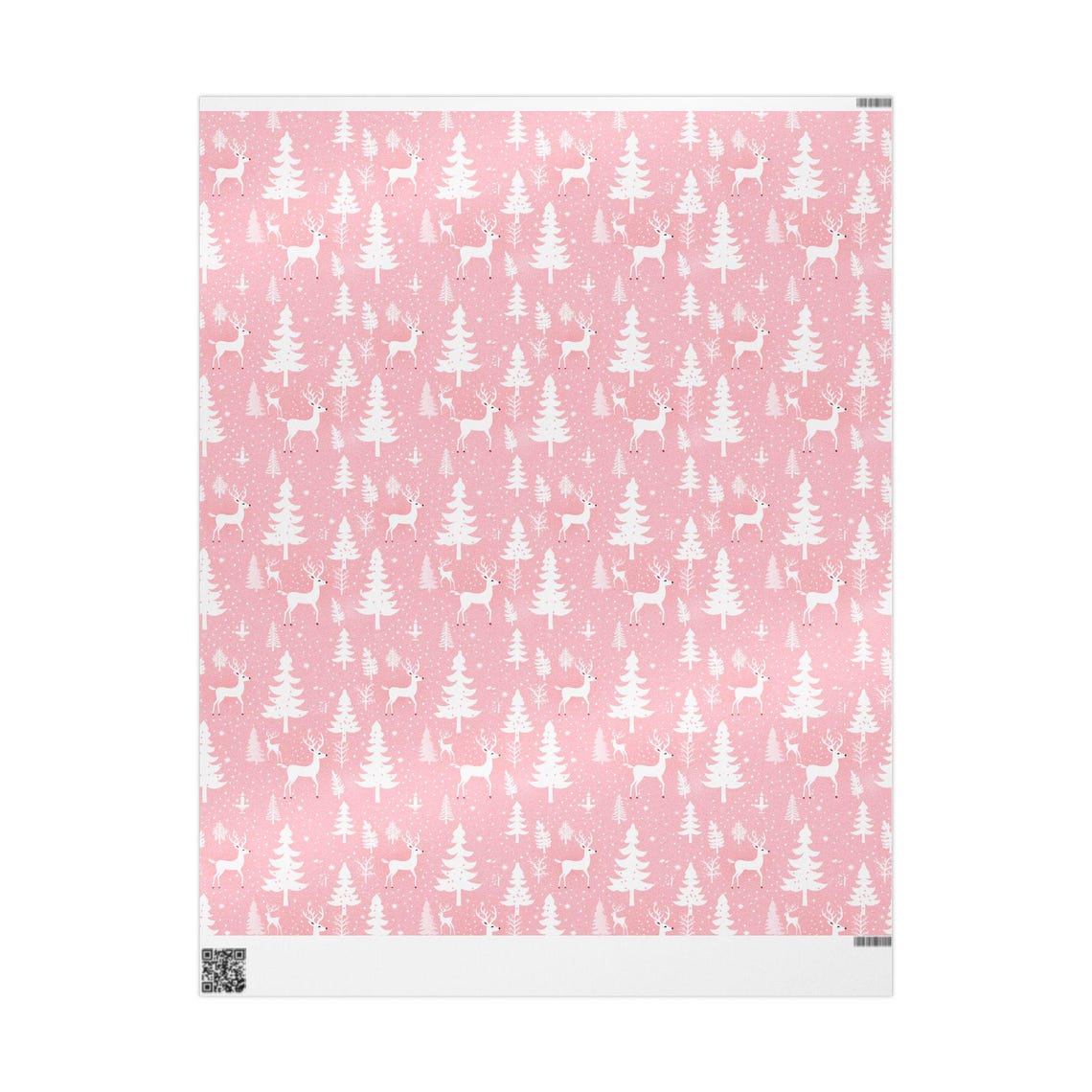 Pink Pastel Christmas Wrapping Paper Reindeer Trees White Classic Minimalist Gift Wrap Trendy Matte Glossy Seasonal Gift Wrap Xmas Holiday