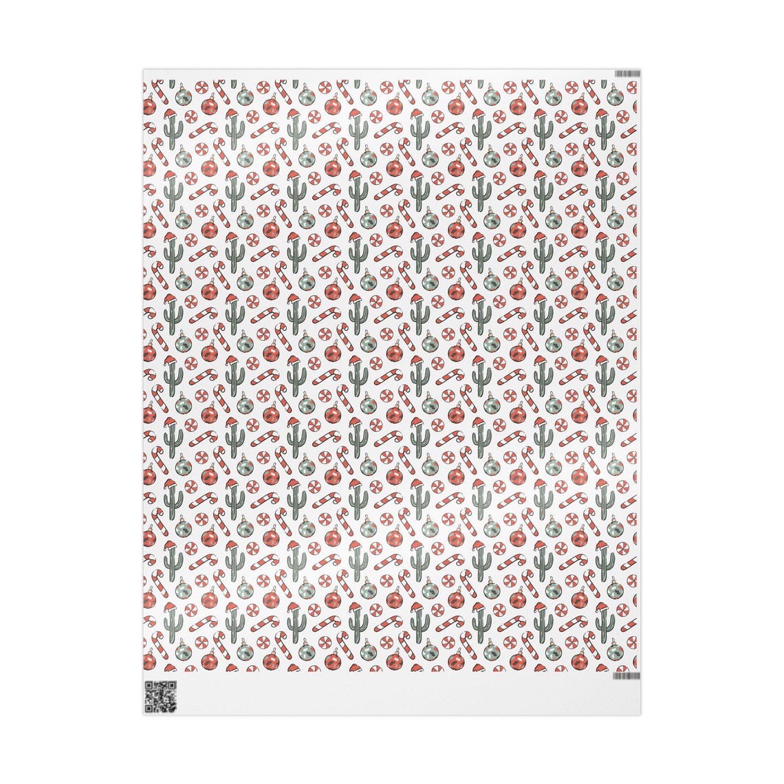 Cactus Candy Cane Greenery Christmas Wrapping Paper Ornaments Trendy Modern Style Gift Wrap Arizona Desert Wrap Pastel Red Green Watercolor