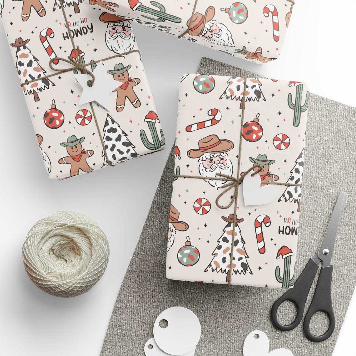 Cowboy-themed Christmas wrapping paper Santa cowboy Western holiday wrapping paper Southwestern Santa Christmas wrap Santa Clause Texas Gift