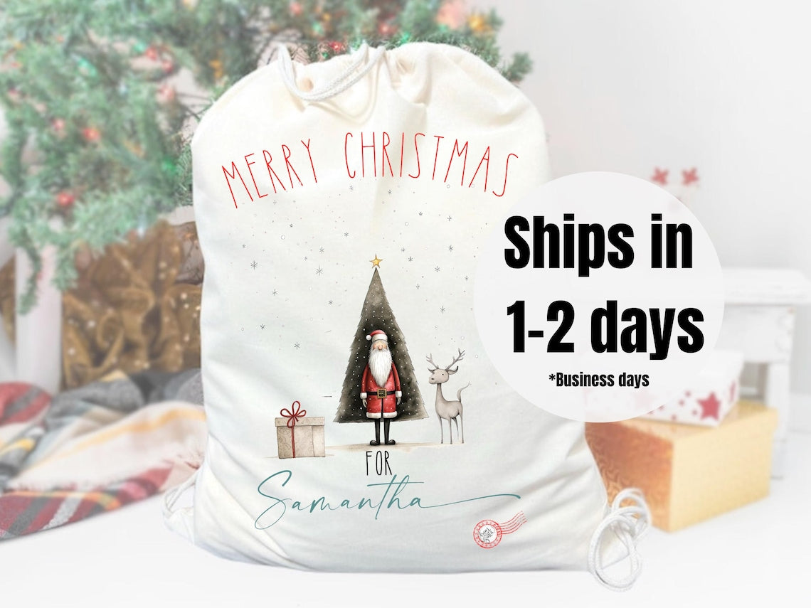 Personalized Christmas Sack from Santa Gift bag Special Delivery Bag Christmas Eve Box Present Whimsical Rae Dunn Inspired Baby's First Gift