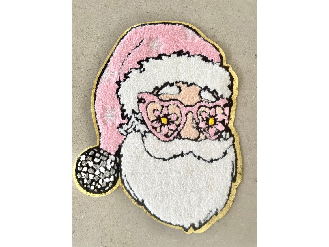 Large Trendy Christmas Cute Pink Retro Santa Disco Ball Patches Iron on Patches For Clothing Chenille Patch DIY Applique Ready to Press idea