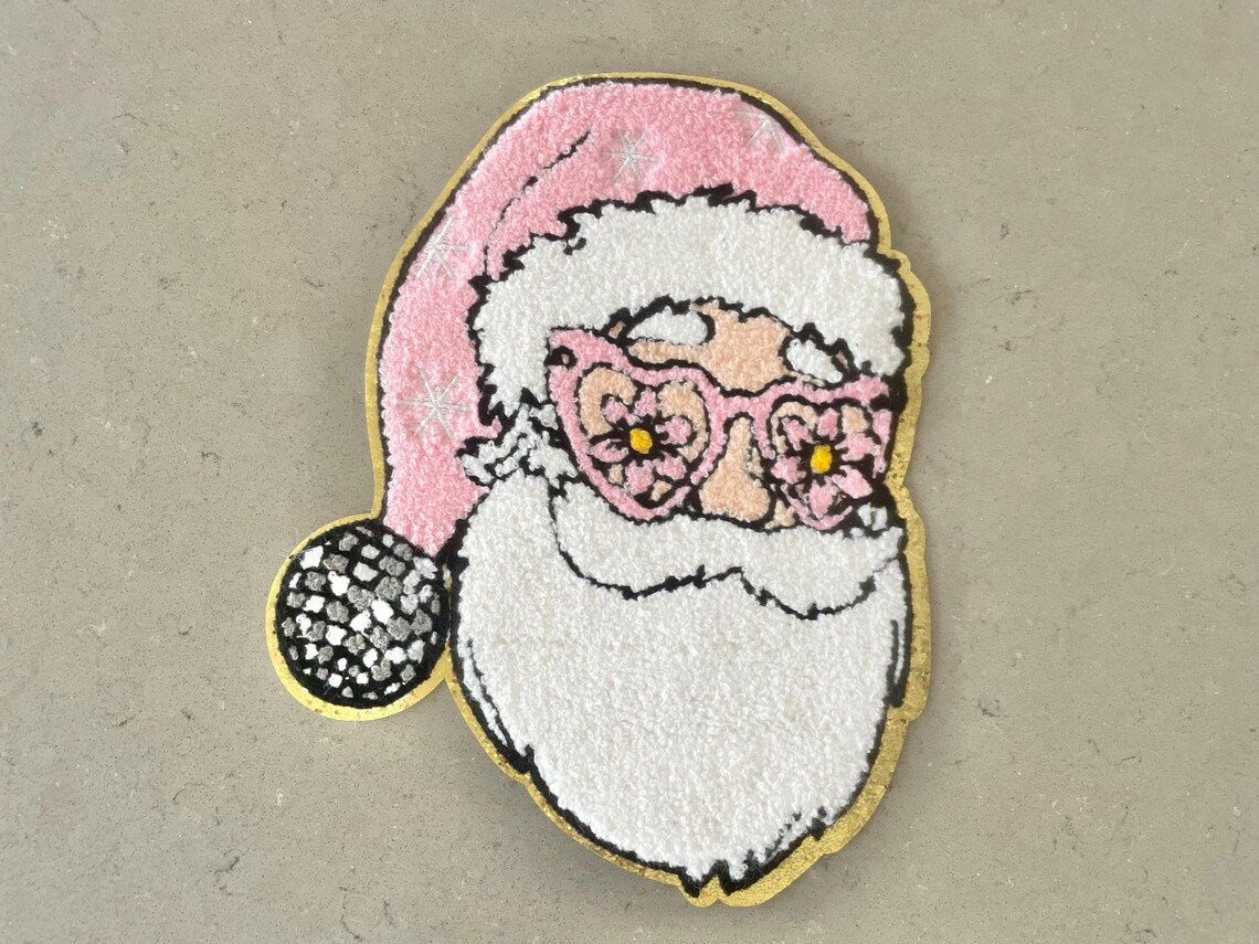 Large Trendy Christmas Cute Pink Retro Santa Disco Ball Patches Iron on Patches For Clothing Chenille Patch DIY Applique Ready to Press idea