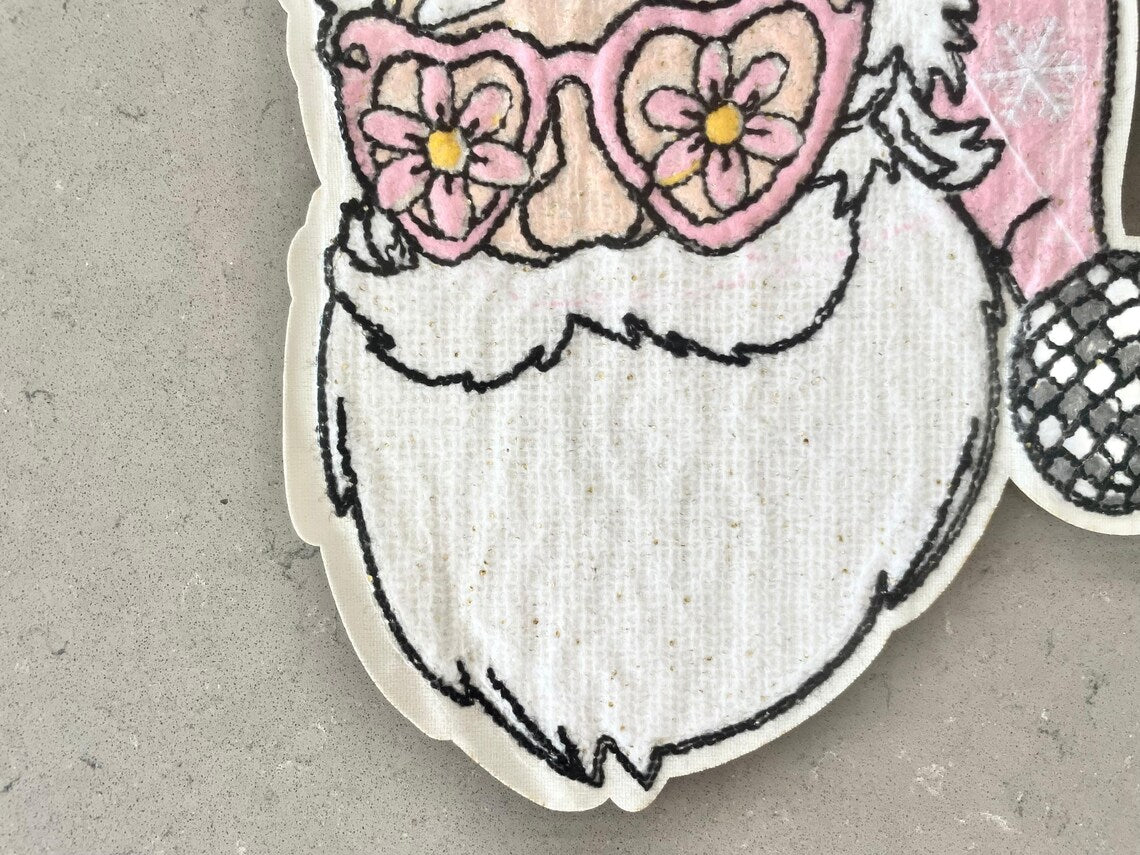 Large Trendy Christmas Cute Pink Retro Santa Disco Ball Patches Iron on Patches For Clothing Chenille Patch DIY Applique Ready to Press idea