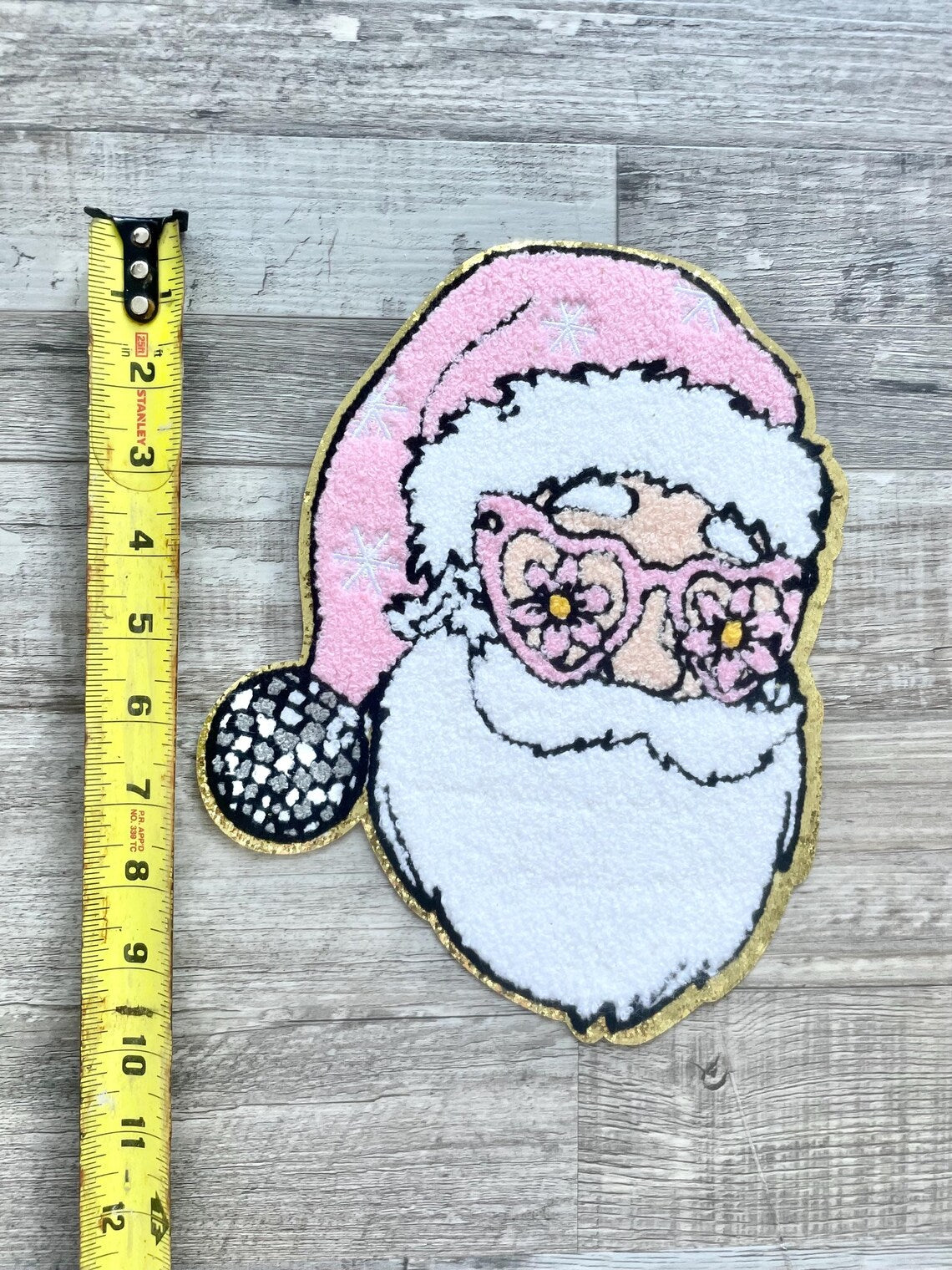 Large Trendy Christmas Cute Pink Retro Santa Disco Ball Patches Iron on Patches For Clothing Chenille Patch DIY Applique Ready to Press idea