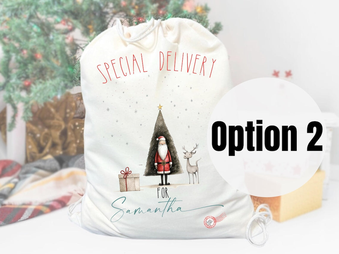 Personalized Christmas Sack from Santa Gift bag Special Delivery Bag Christmas Eve Box Present Whimsical Rae Dunn Inspired Baby's First Gift