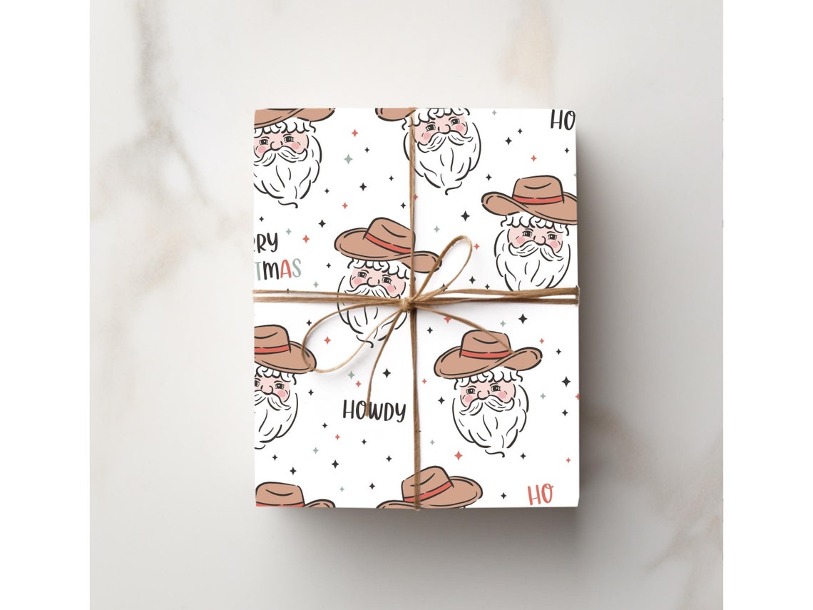 Howdy Cowboy Santa Christmas Wrapping Paper Western Santa Cute Gift Wrap Holiday Rustic Santa Gift Holiday Decor Special Occasion Present