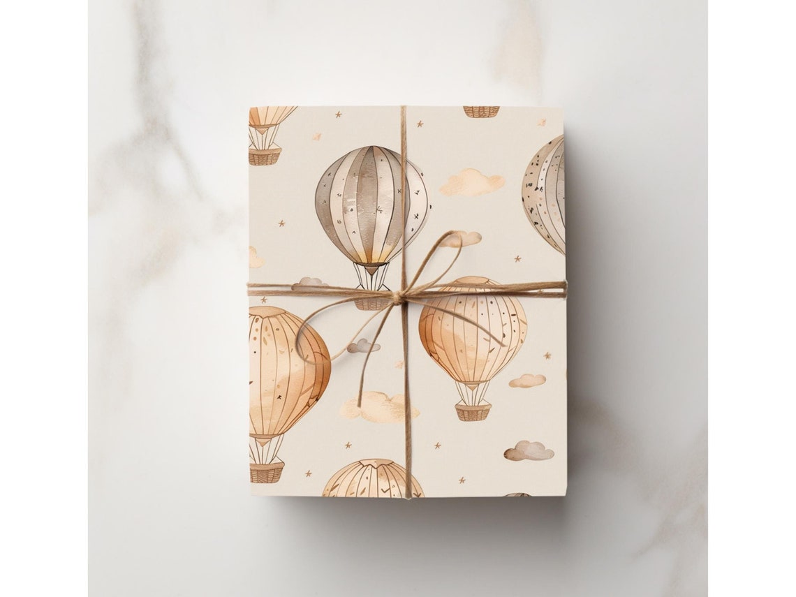 Whimsical Neutral Baby Shower Gift Rustic Suprise Baby Shower First Birthday Neutral Color Minimalist Classic Hot Air Balloon Brown Boho