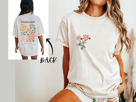 Oversized Floral Tee Trendy Wildflower Top for Women