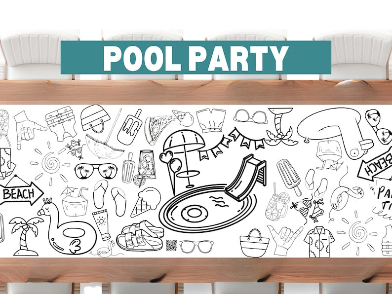 6foot Pool Party Schools out End of School Year Coloring Banner Poster Table