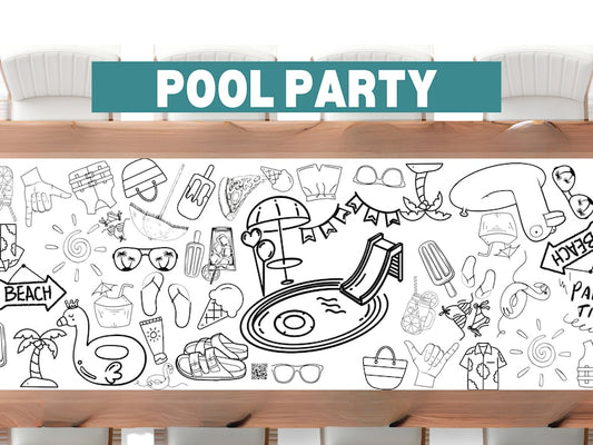 6foot Pool Party Schools out End of School Year Coloring Banner Poster Table