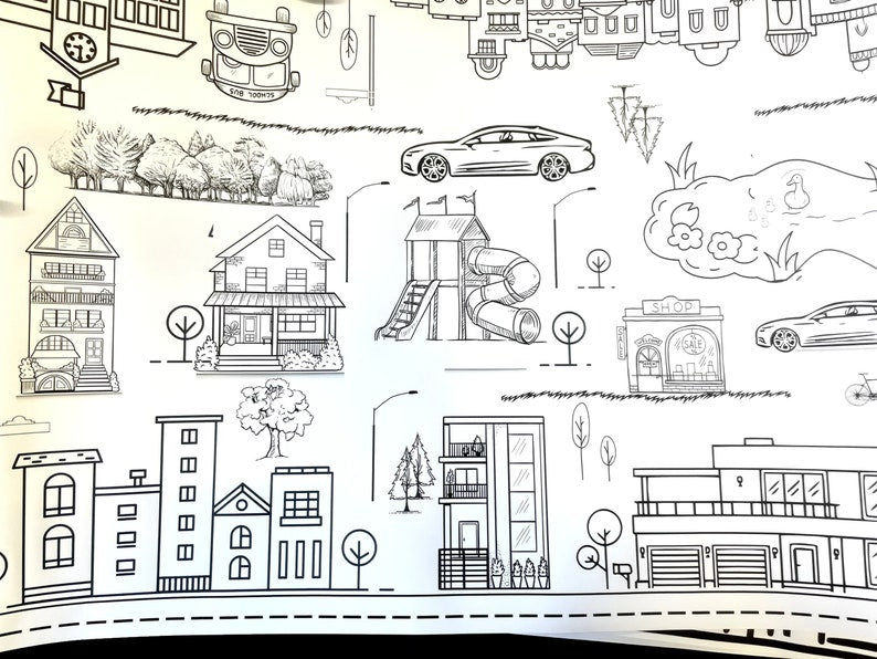 6 foot Coloring Banner Neighborhood Theme Kid Coloring Activity Poster