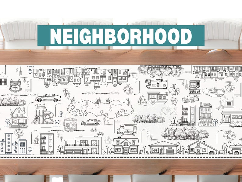 6 foot Coloring Banner Neighborhood Theme Kid Coloring Activity Poster