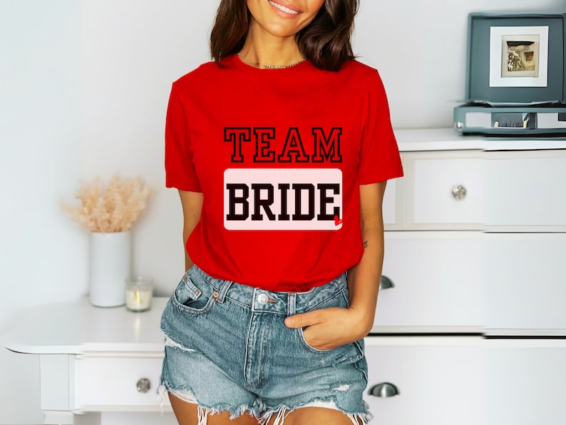 Fuchsia Red Team Bride Shirt Bride Squad Top Hen Party - Bachelorette Tees