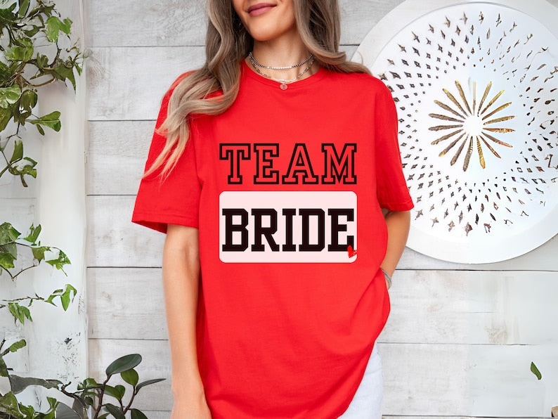 Fuchsia Red Team Bride Shirt Bride Squad Top Hen Party - Bachelorette Tees