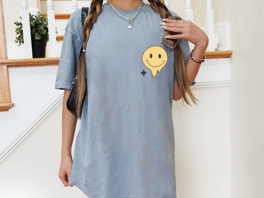 Smiley Face Positivity Tee Retro Affirmation Shirt for Women - Oversized