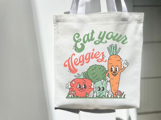 Eat Your Veggies Tote Bag - Eco-Friendly & Reusable - Retro Design