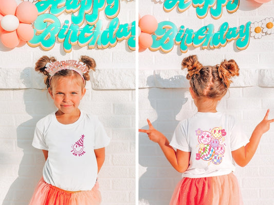 Custom Birthday Number Shirt – Trendy Personalized Pink Tee with Disco Daisy