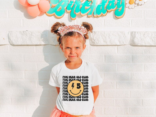 Custom Birthday Number Shirt – Personalized 5th Birthday Tee with Retro Smiley Face