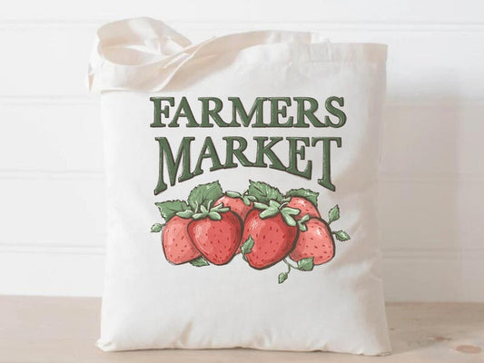 Farmers Market Tote Bag - Eco-Friendly Reusable with Strawberries Bag