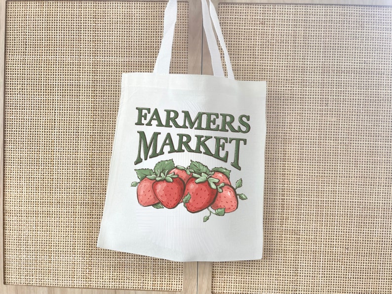 Farmers Market Tote Bag - Eco-Friendly Reusable with Strawberries Bag