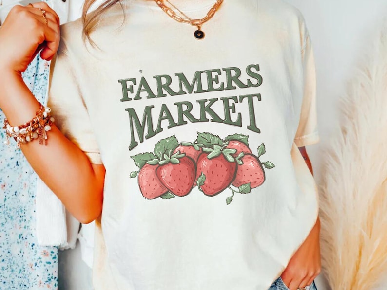 Local Farmer Market T-Shirt - Strawberry Fruit Top - Oversized