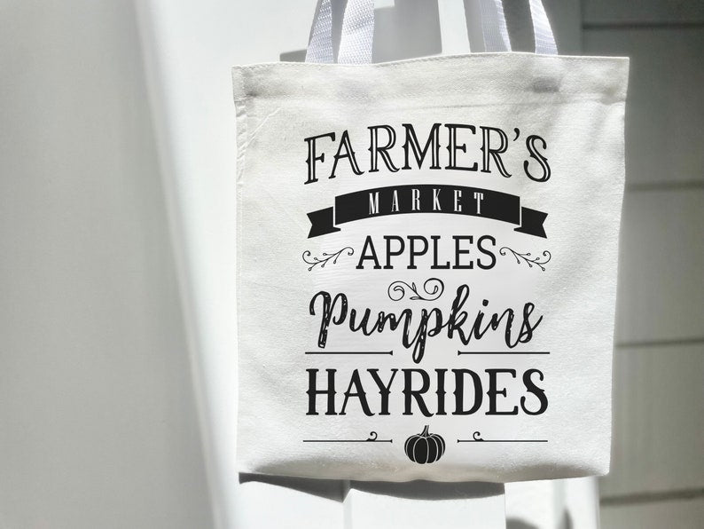 Eco-Friendly Fall Farmers Market Halloween Tote Bag – Pumpkin, Apple, Hayride Bag