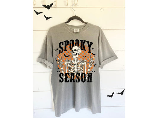 Spooky Season Skeleton and Trendy Skull Halloween Graphic Tee - Oversized Top