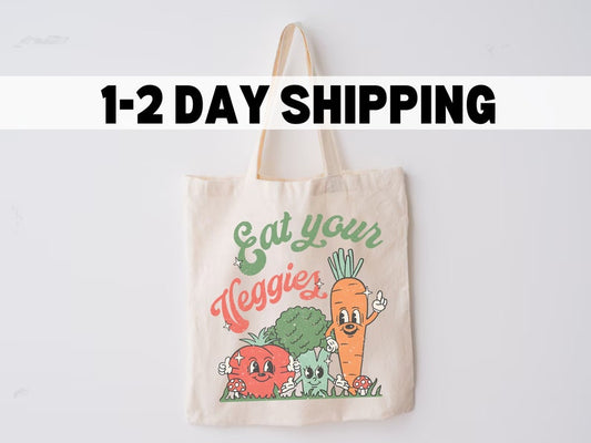 Eat Your Veggies Tote Bag - Eco-Friendly & Reusable - Retro Design