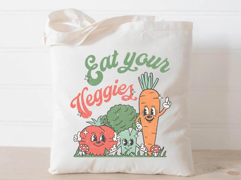 Eat Your Veggies Tote Bag - Eco-Friendly & Reusable - Retro Design