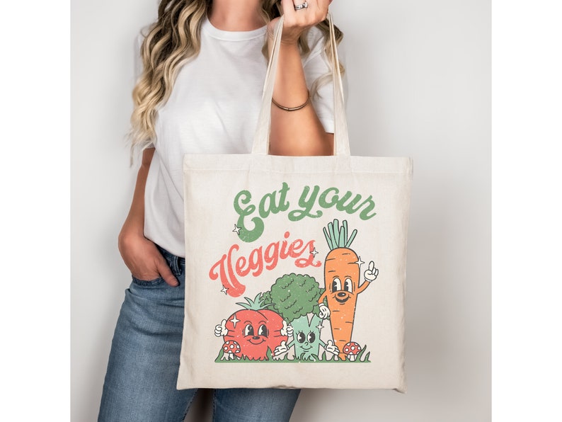 Eat Your Veggies Tote Bag - Eco-Friendly & Reusable - Retro Design